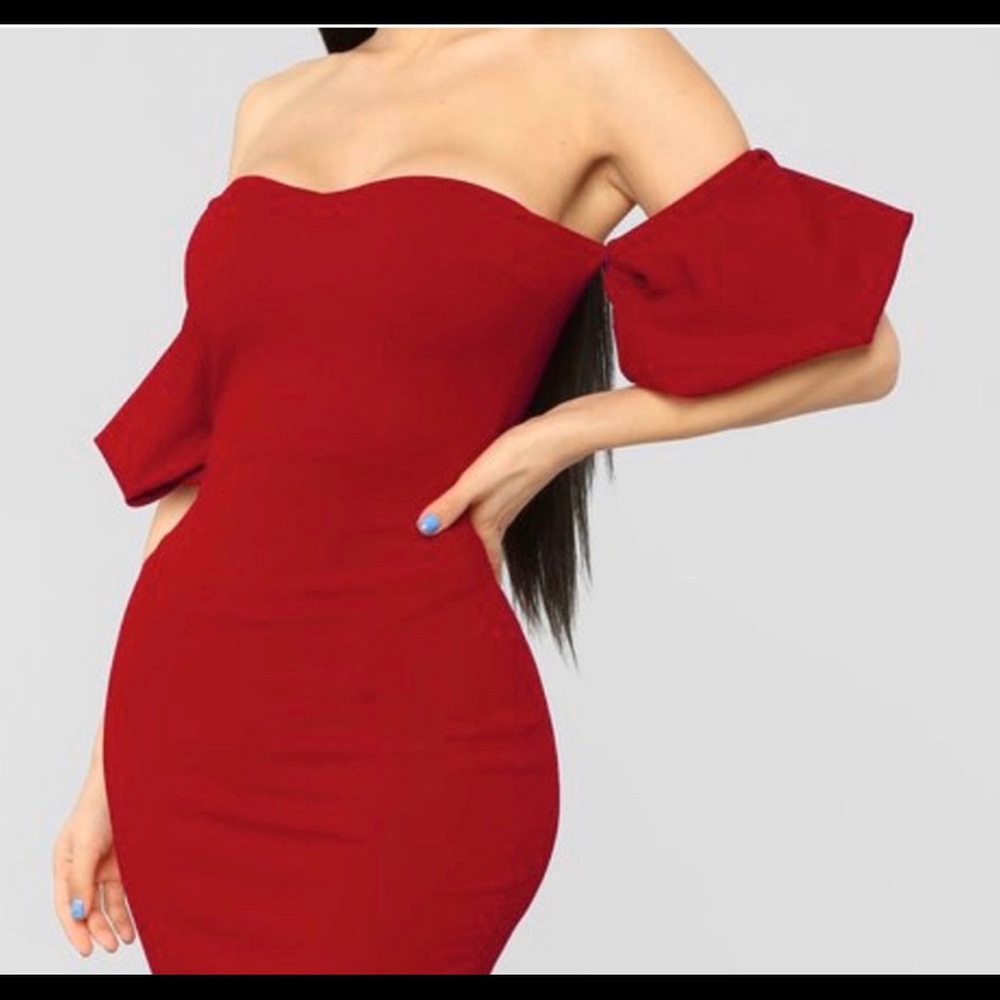 Red off the shoulder dress